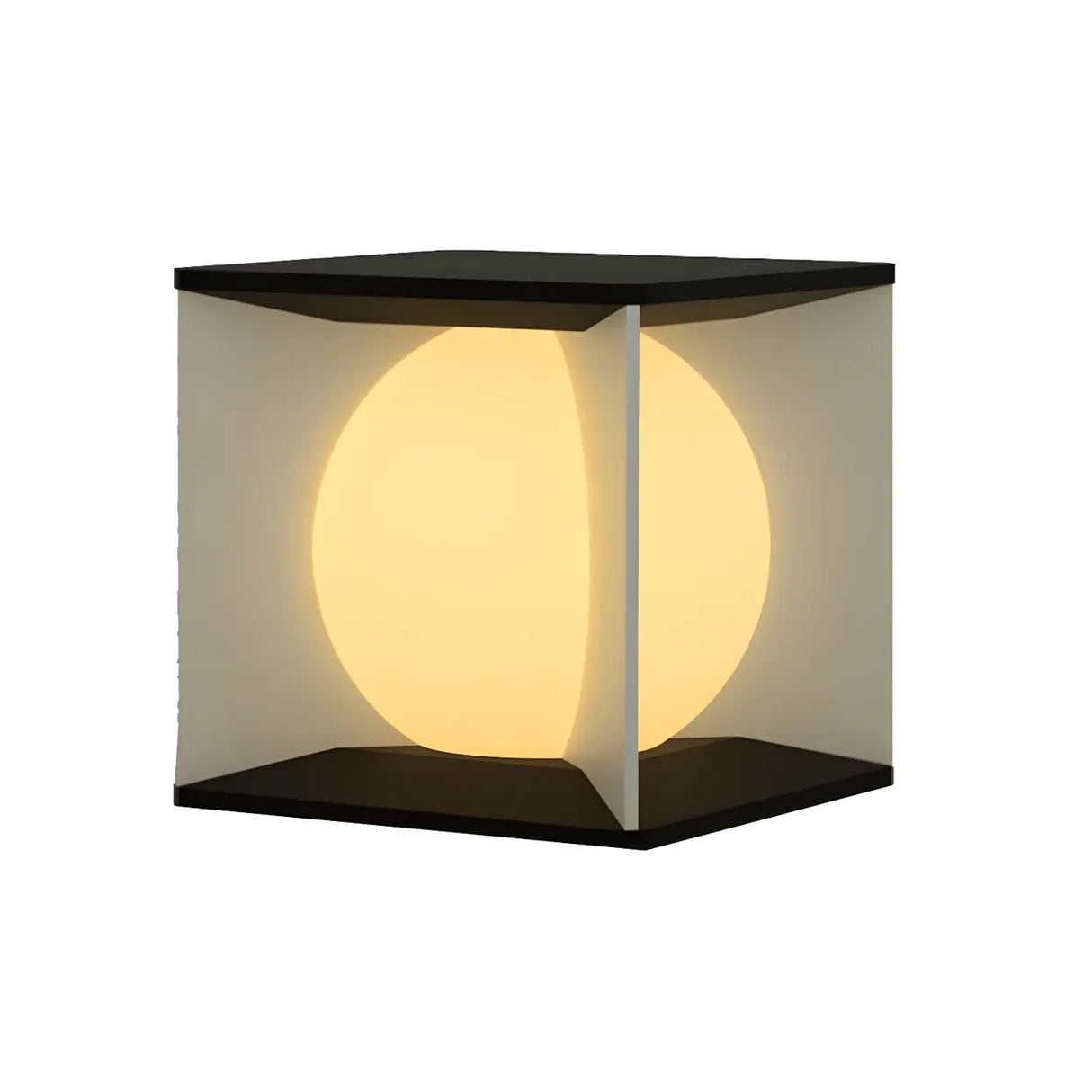 Stylish Black Cube Ball Decor Metal Outdoor Post Light Image - 5