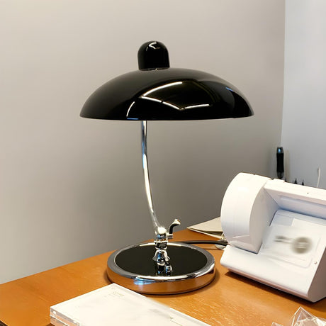 Stylish Black Domed Curved Metal Arm Modern Table Lamp Image - 1