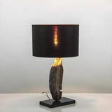 Stylish Black Drum Shade Chic Feather Base Table Lamp Image - 1