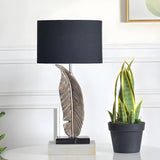 Stylish Black Drum Shade Chic Feather Base Table Lamp Image - 15