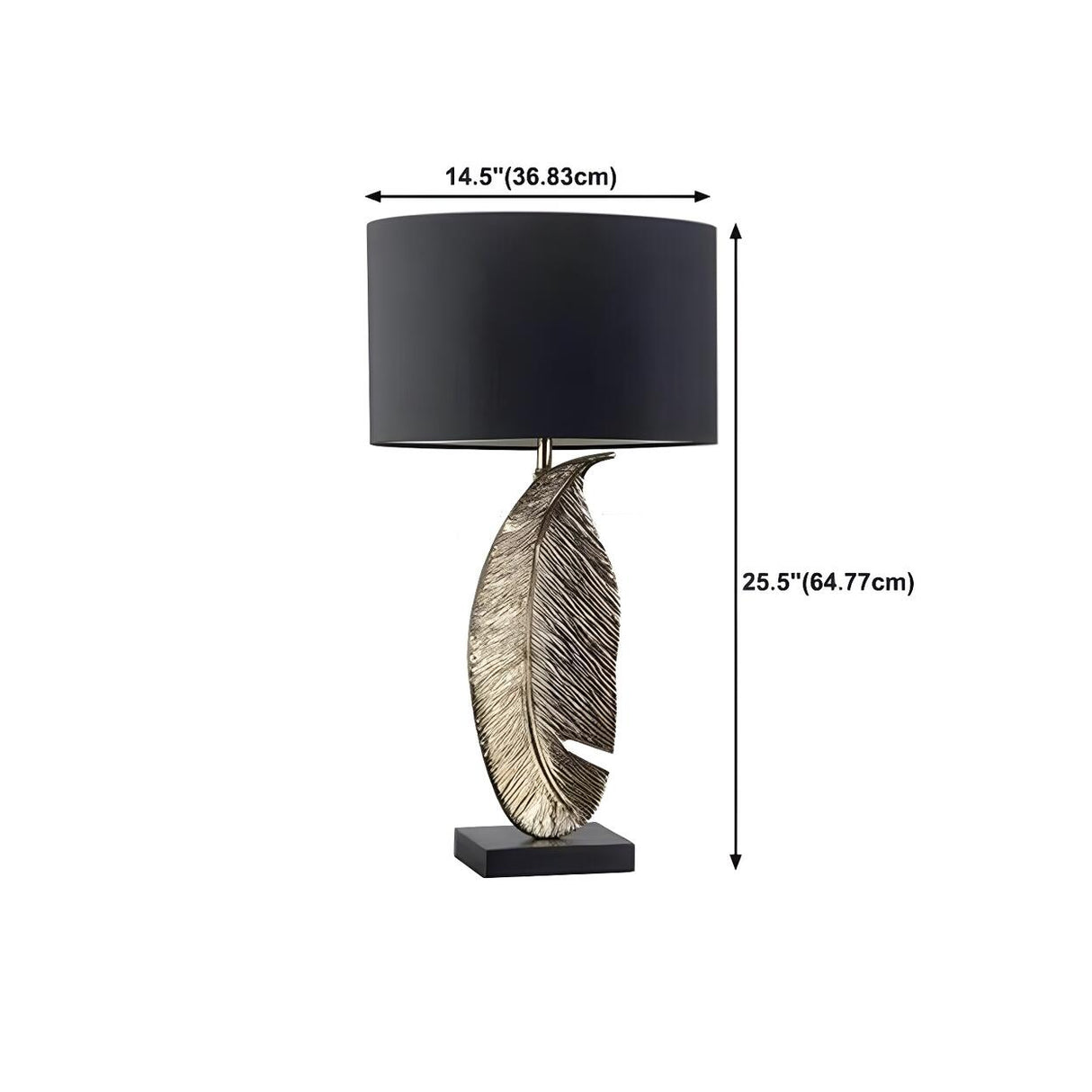 Stylish Black Drum Shade Chic Feather Base Table Lamp 