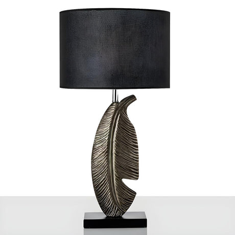 Stylish Black Drum Shade Chic Feather Base Table Lamp Image - 2