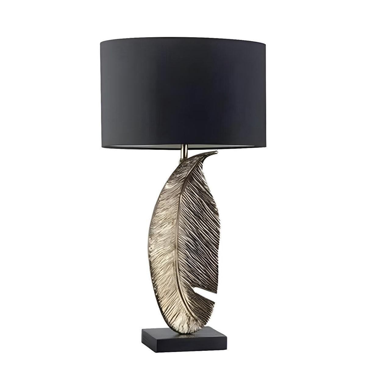 Stylish Black Drum Shade Chic Feather Base Table Lamp Image - 6