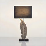 Stylish Black Drum Shade Chic Feather Base Table Lamp Image - 7