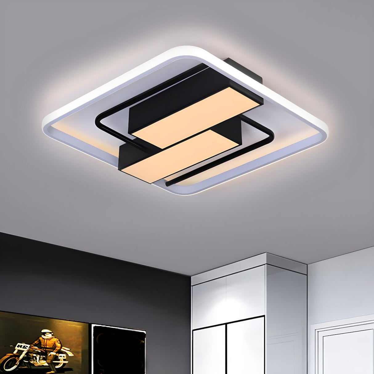 Stylish Black Dual Rectangle LED Flush Mount Light Image - 2