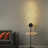 Stylish Black Geometric Acrylic Floor Lamp with Shelf Image - 1