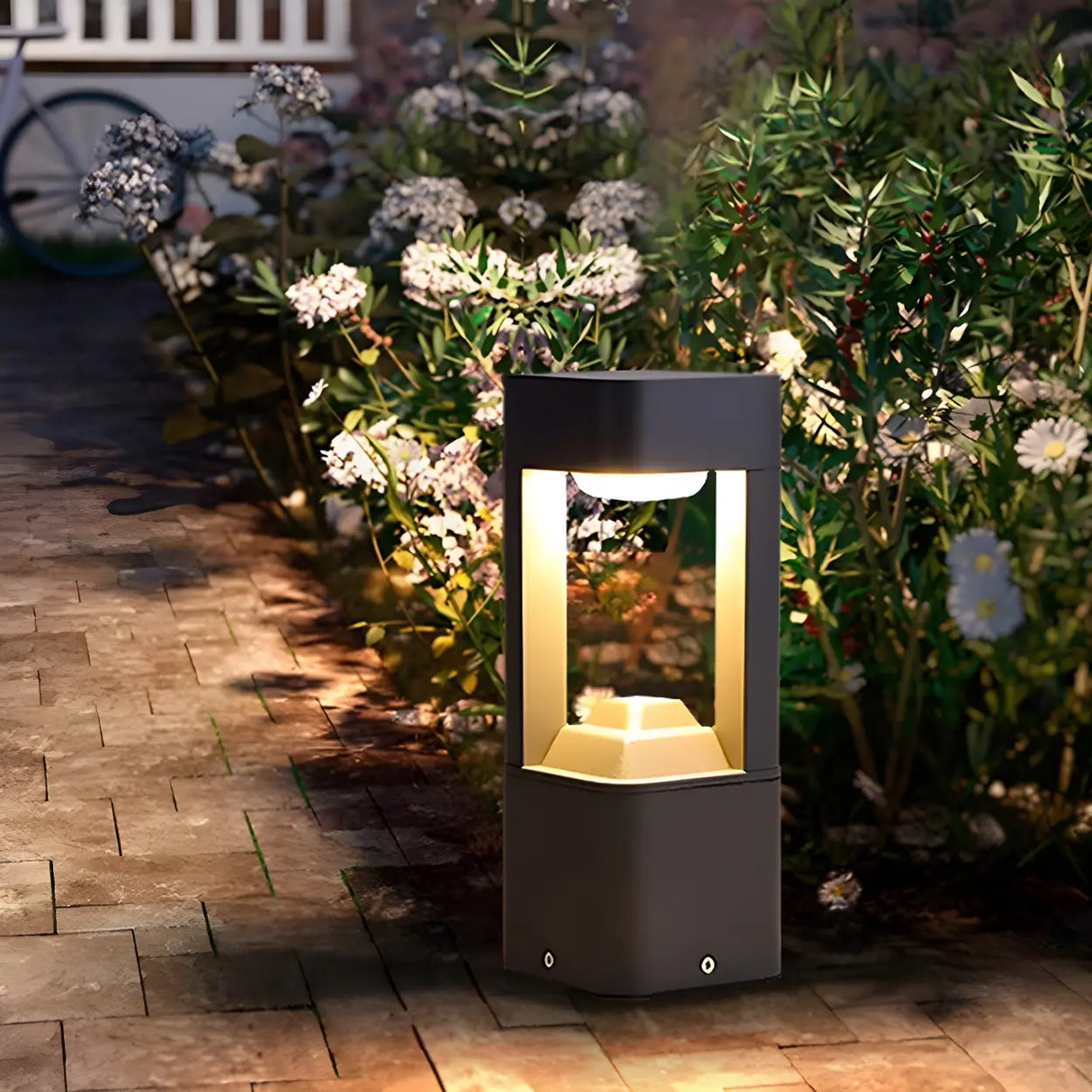 Stylish Black Hollow Geometric LED Outdoor Path Lamp Image - 1