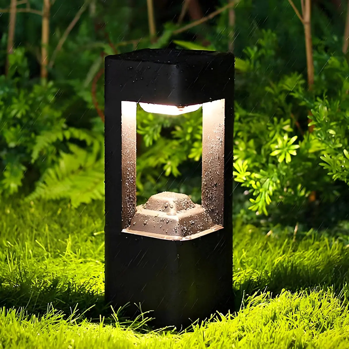 Stylish Black Hollow Geometric LED Outdoor Path Lamp Image - 5