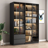 Stylish Black Living Room Glass Door Display Cabinet Image - 1