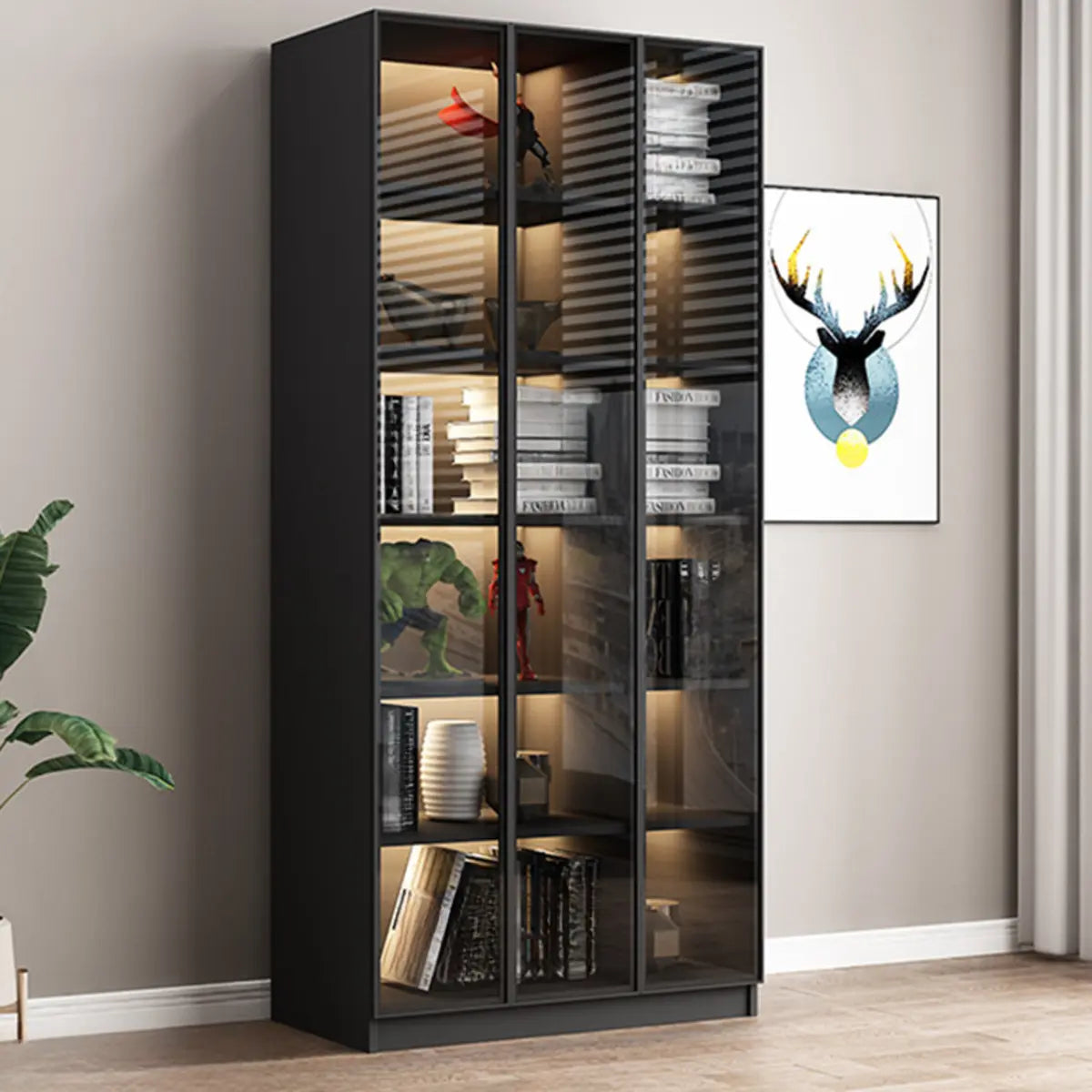 Stylish Black Living Room Glass Door Display Cabinet Image - 12