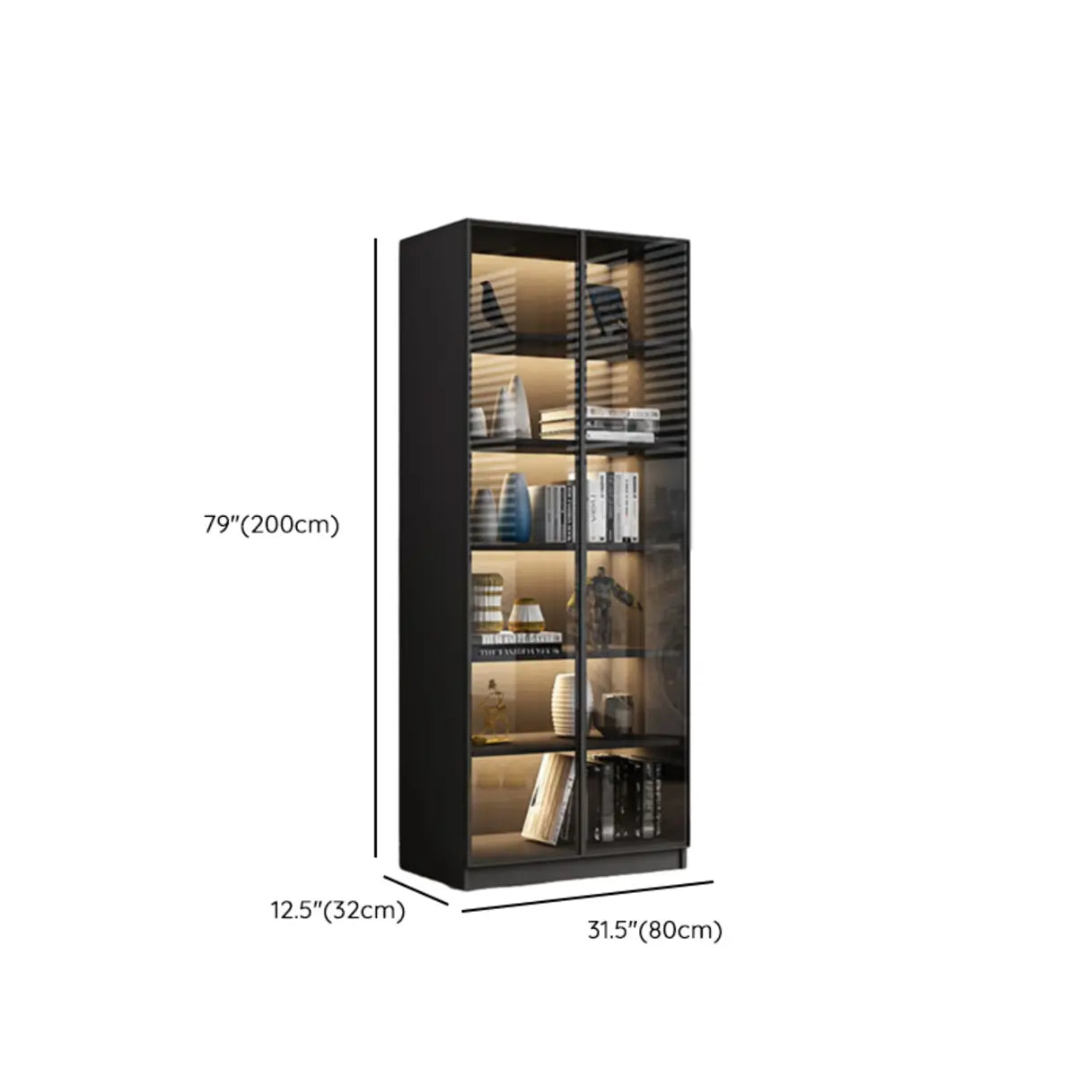 Stylish Black Living Room Glass Door Display Cabinet Image - 19