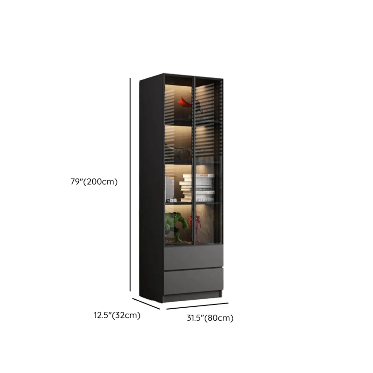 Stylish Black Living Room Glass Door Display Cabinet Image - 20