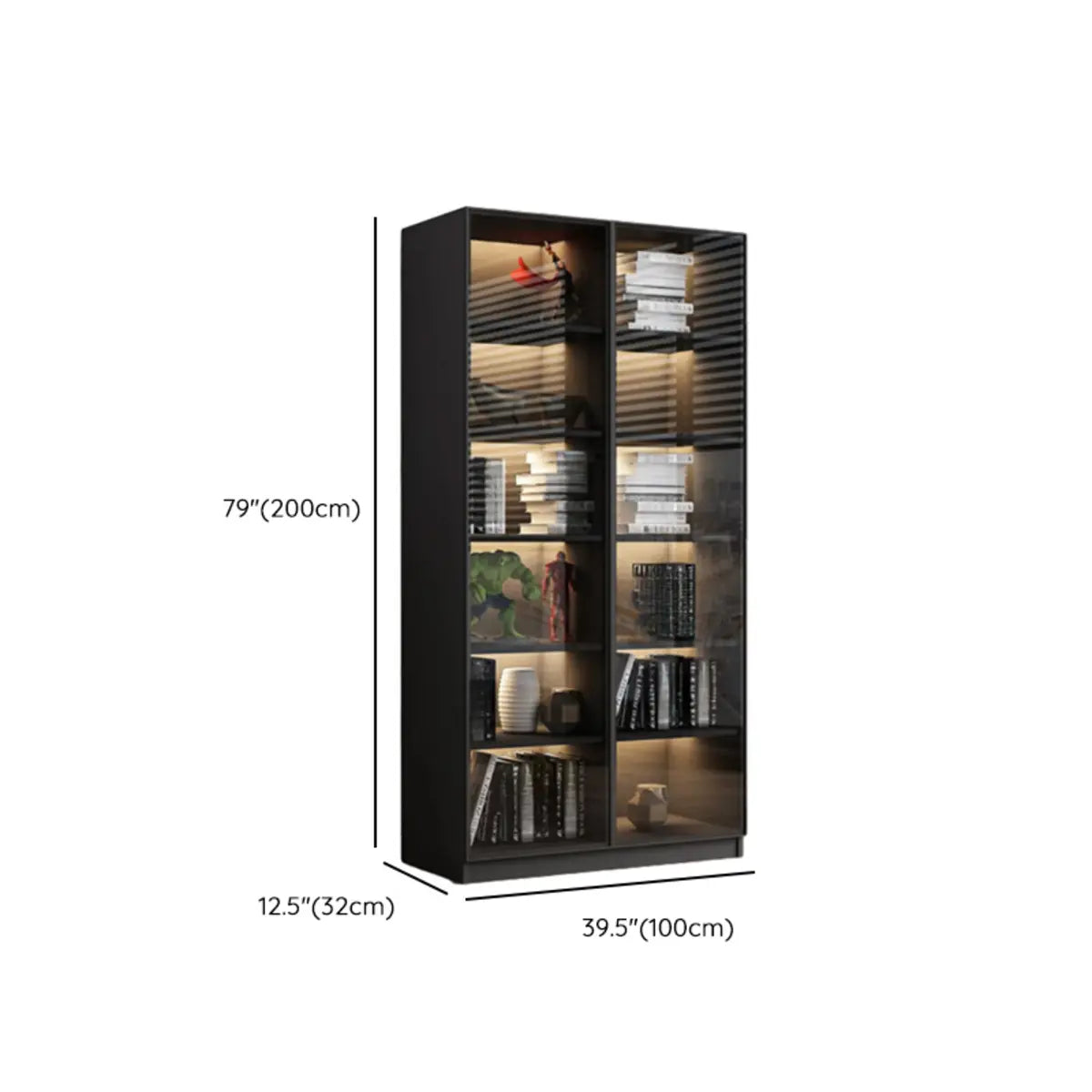 Stylish Black Living Room Glass Door Display Cabinet Image - 22