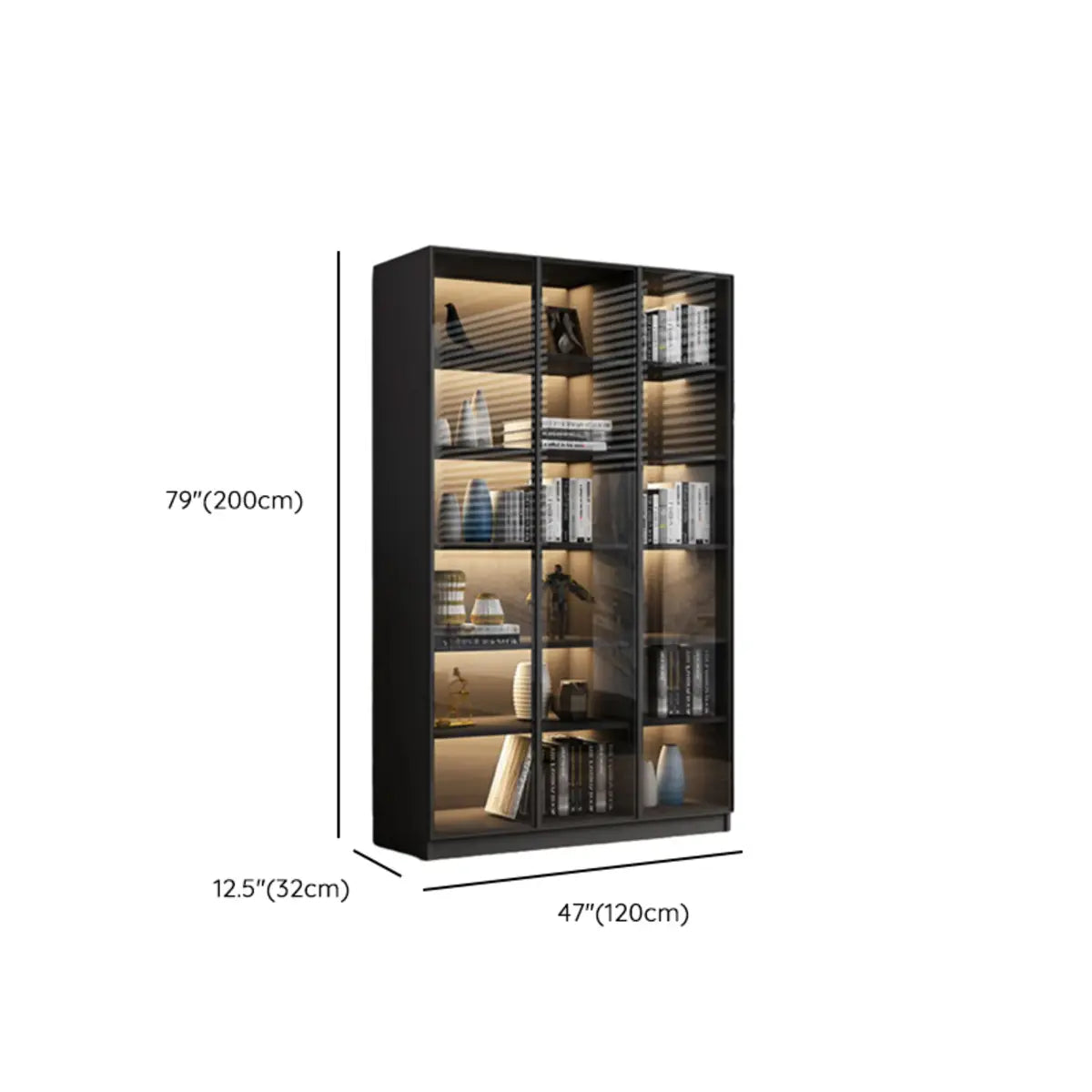 Stylish Black Living Room Glass Door Display Cabinet Image - 23