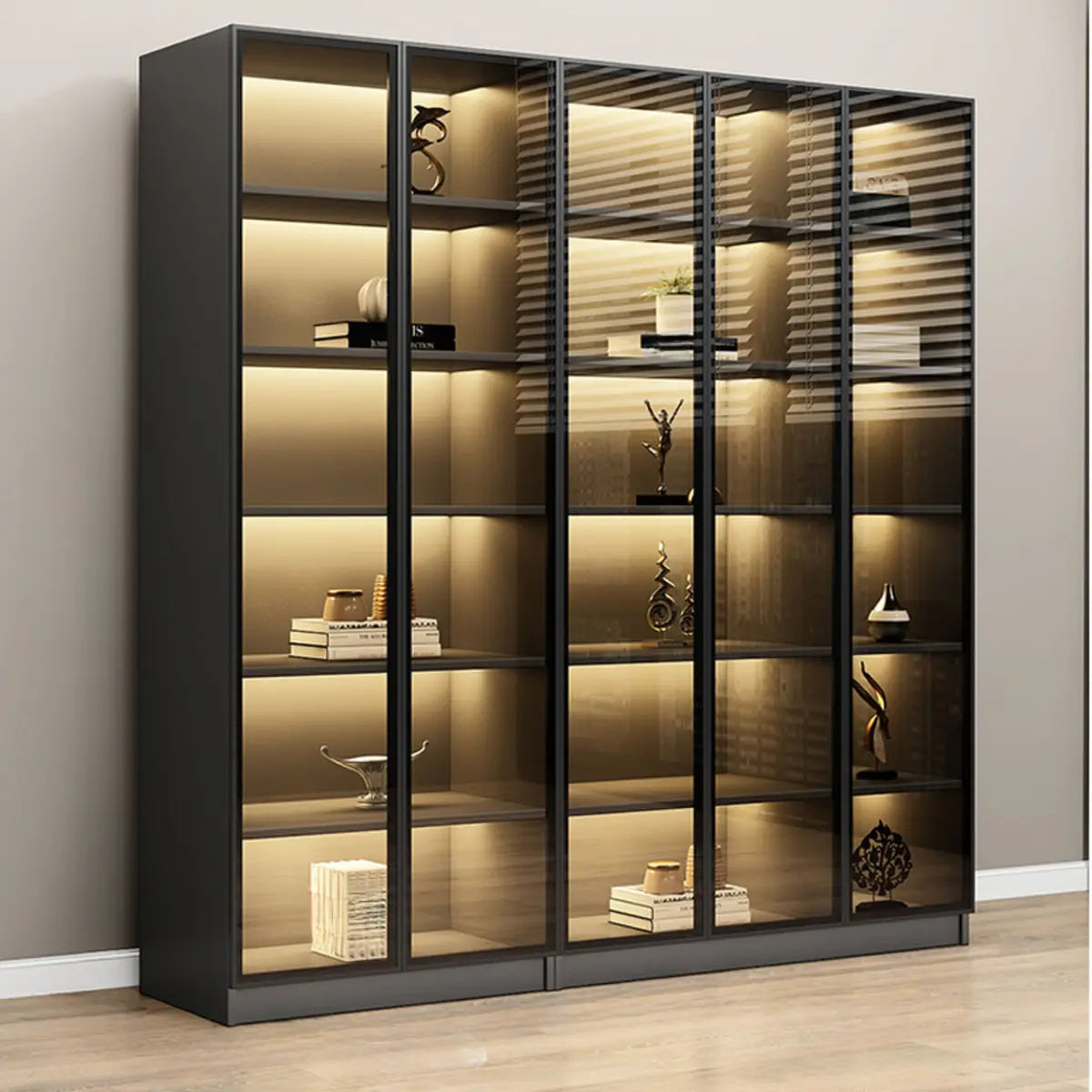 Stylish Black Living Room Glass Door Display Cabinet Image - 4