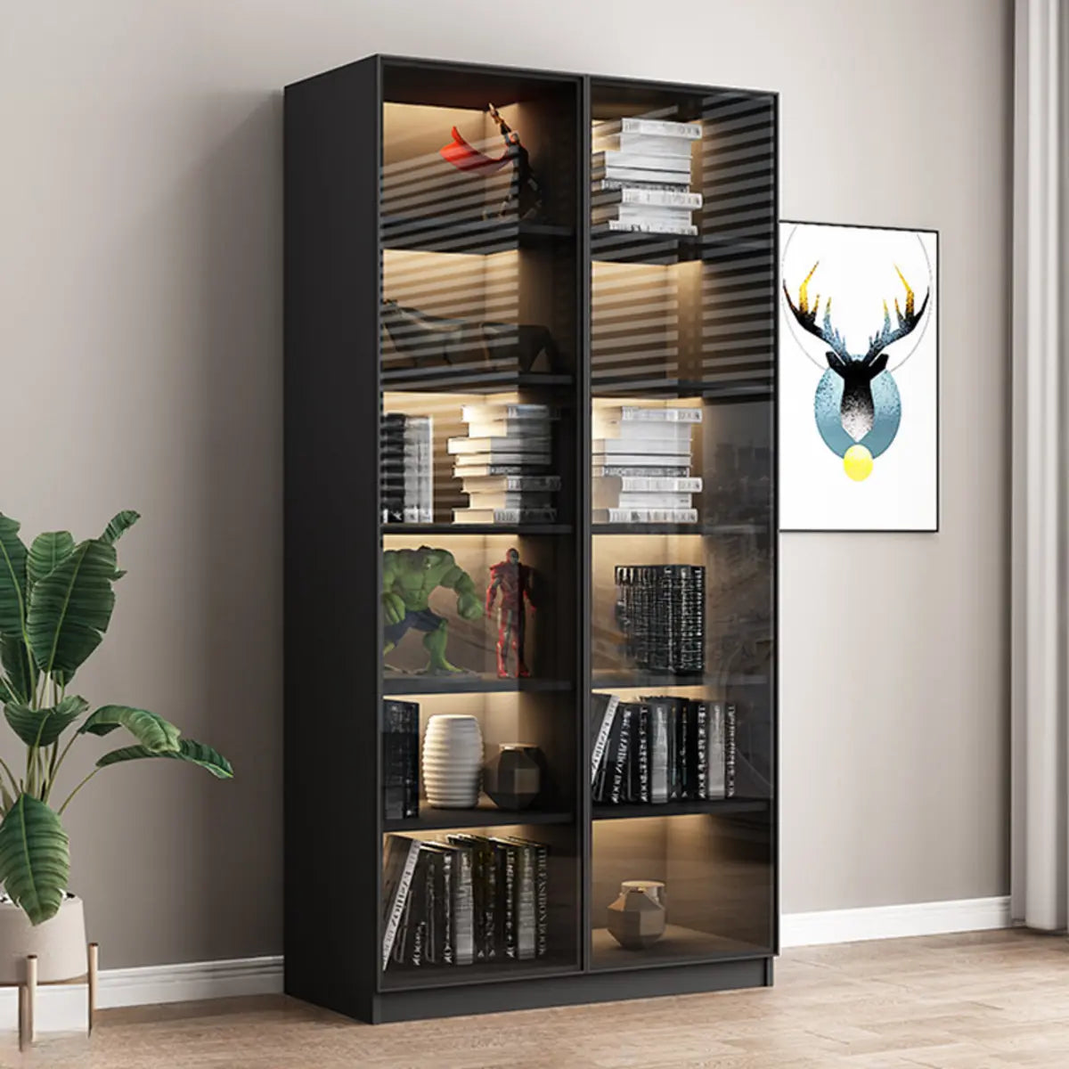 Stylish Black Living Room Glass Door Display Cabinet Image - 9