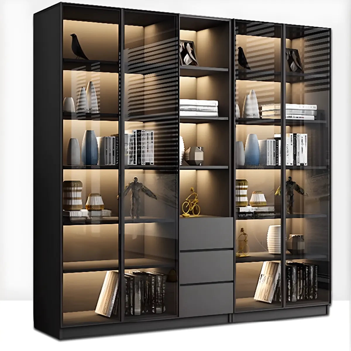 Stylish Black Metal Large Multi-Shelf Display Cabinet Image - 10