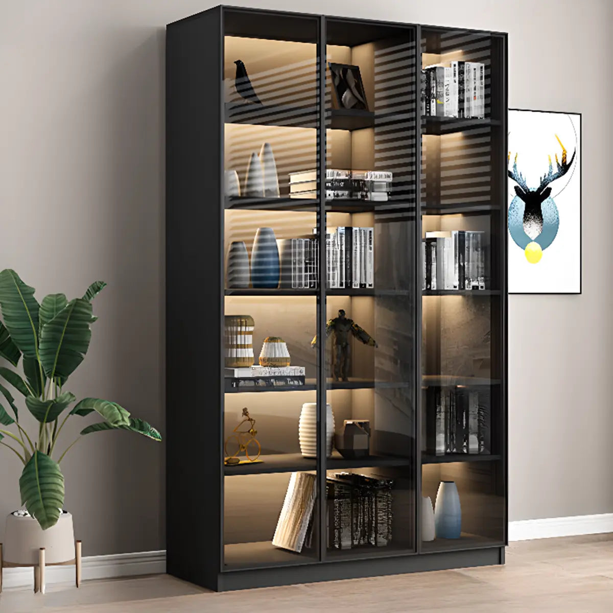 Stylish Black Metal Large Multi-Shelf Display Cabinet Image - 13