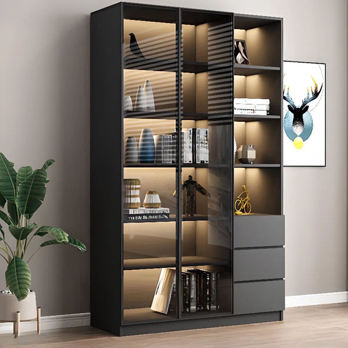 Stylish Black Metal Large Multi-Shelf Display Cabinet Image - 15