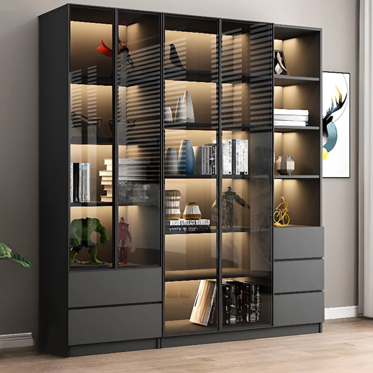 Stylish Black Metal Large Multi-Shelf Display Cabinet Image - 20