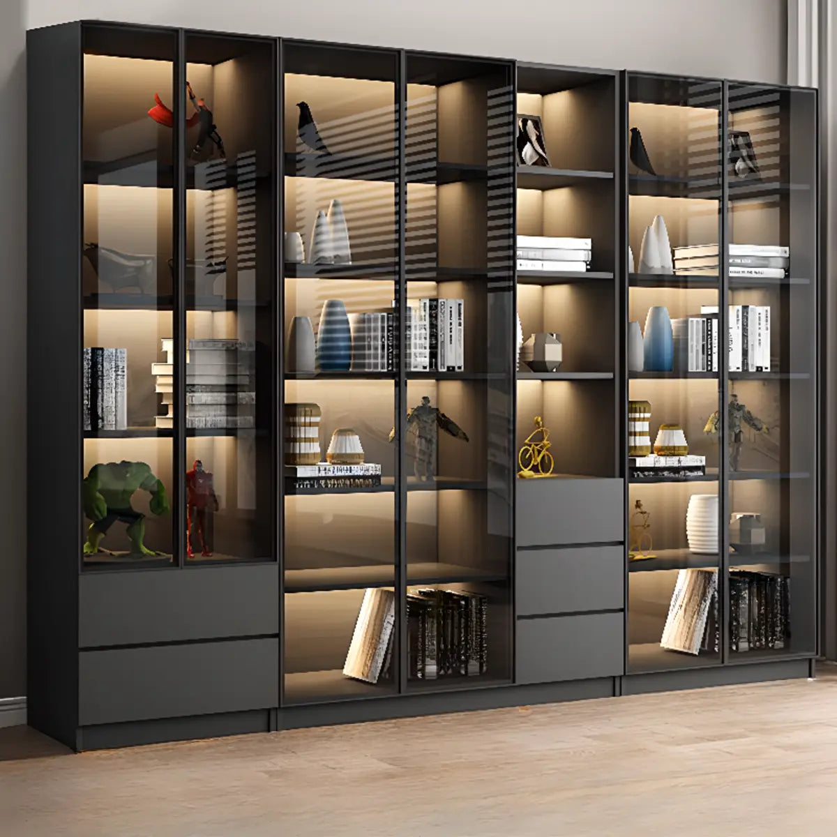 Stylish Black Metal Large Multi-Shelf Display Cabinet Image - 22