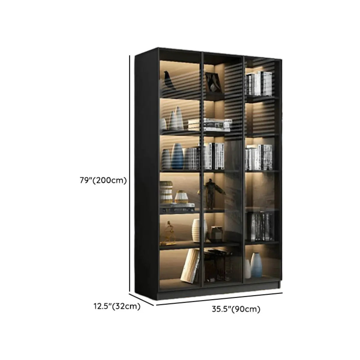 Stylish Black Metal Large Multi-Shelf Display Cabinet Image - 34