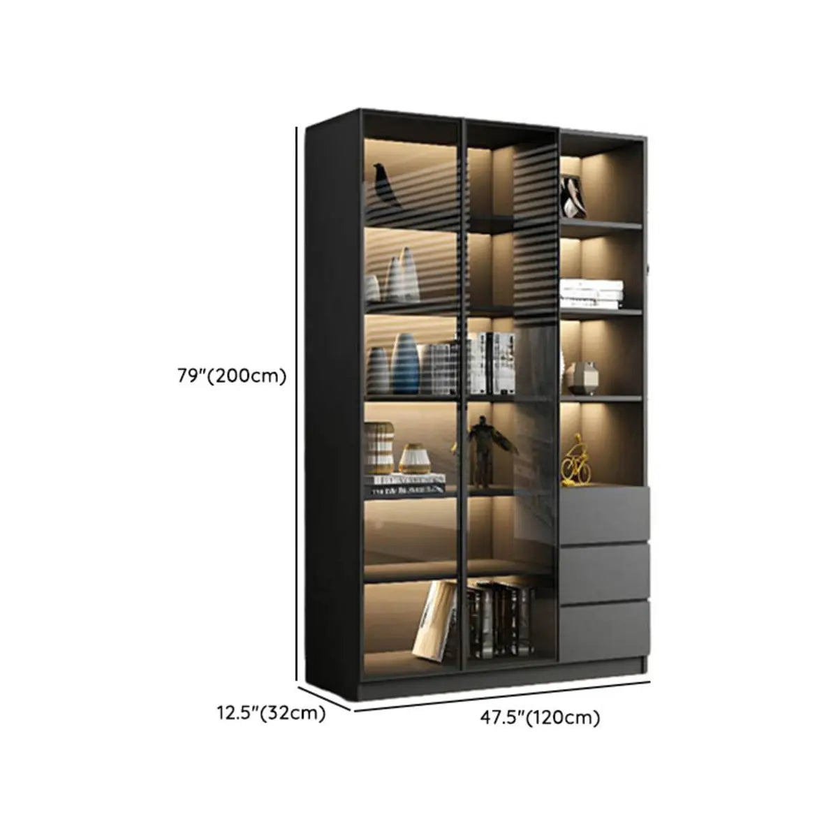 Stylish Black Metal Large Multi-Shelf Display Cabinet Image - 36