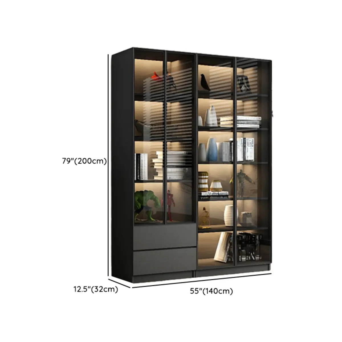 Stylish Black Metal Large Multi-Shelf Display Cabinet Image - 37