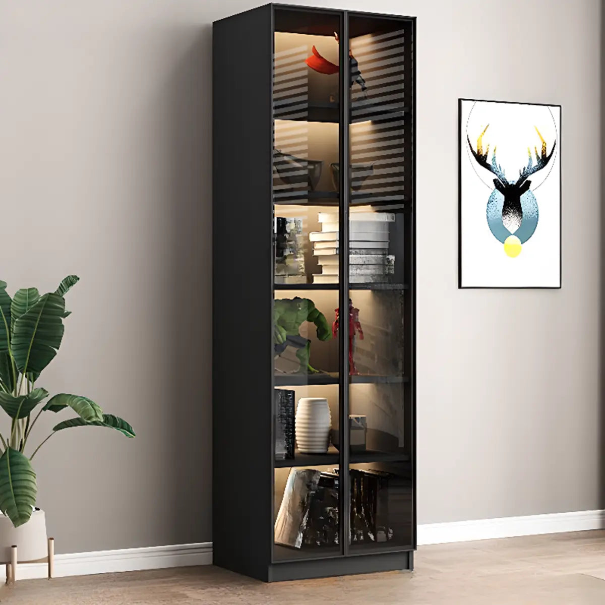 Stylish Black Metal Large Multi-Shelf Display Cabinet Image - 4