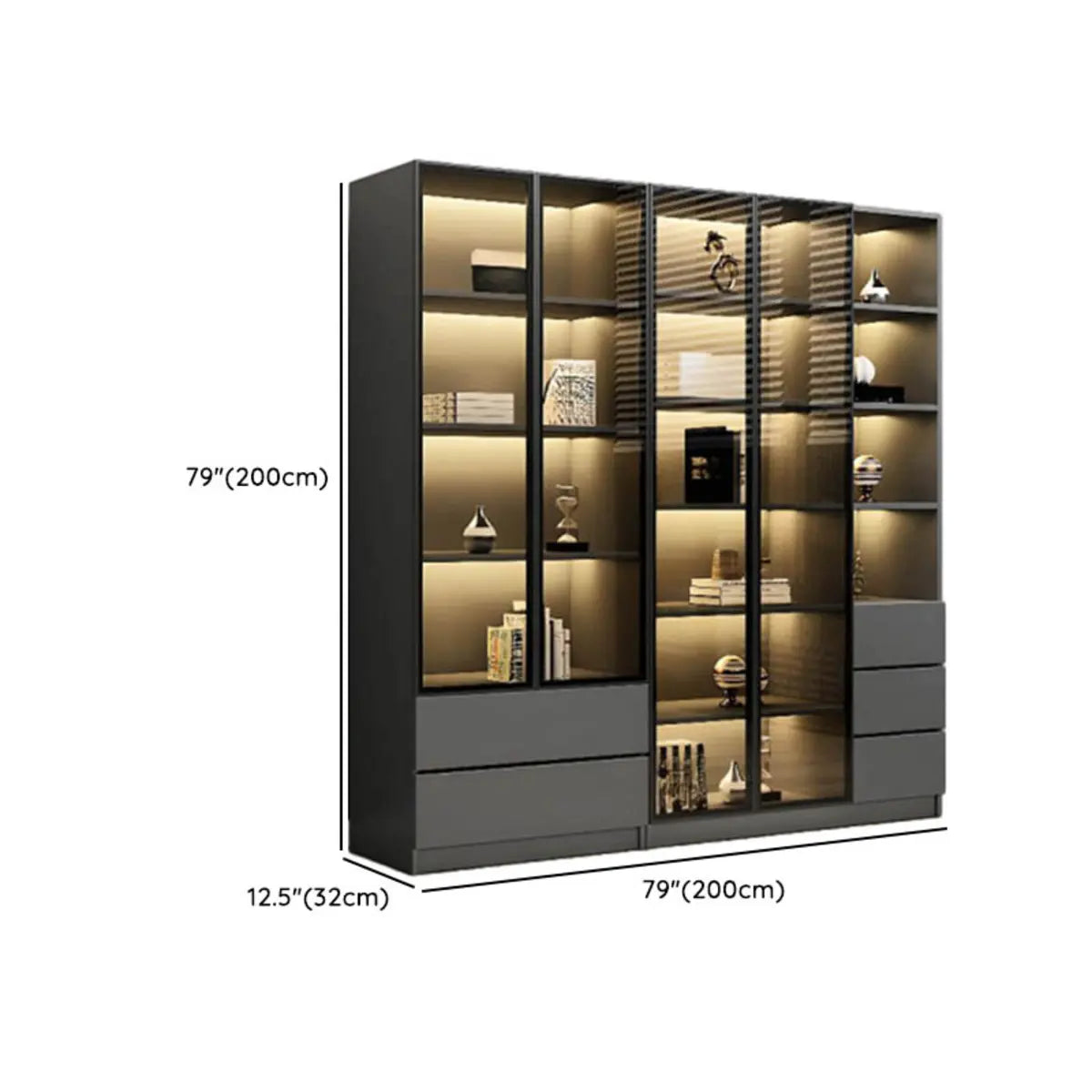 Stylish Black Metal Large Multi-Shelf Display Cabinet Image - 41