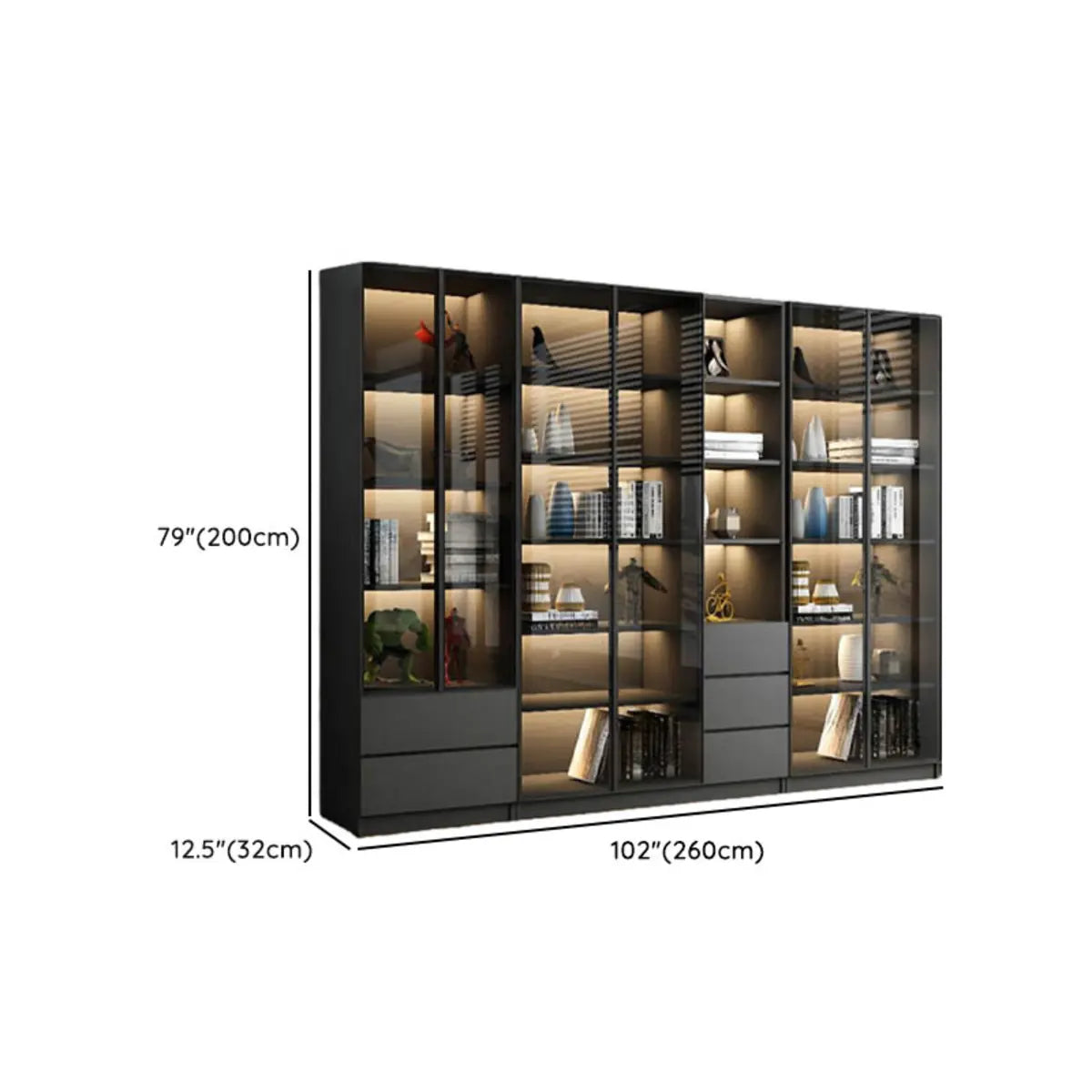 Stylish Black Metal Large Multi-Shelf Display Cabinet Image - 43