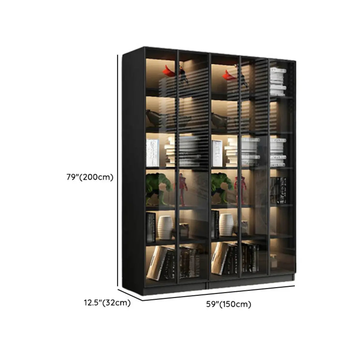 Stylish Black Metal Large Multi-Shelf Display Cabinet Image - 44