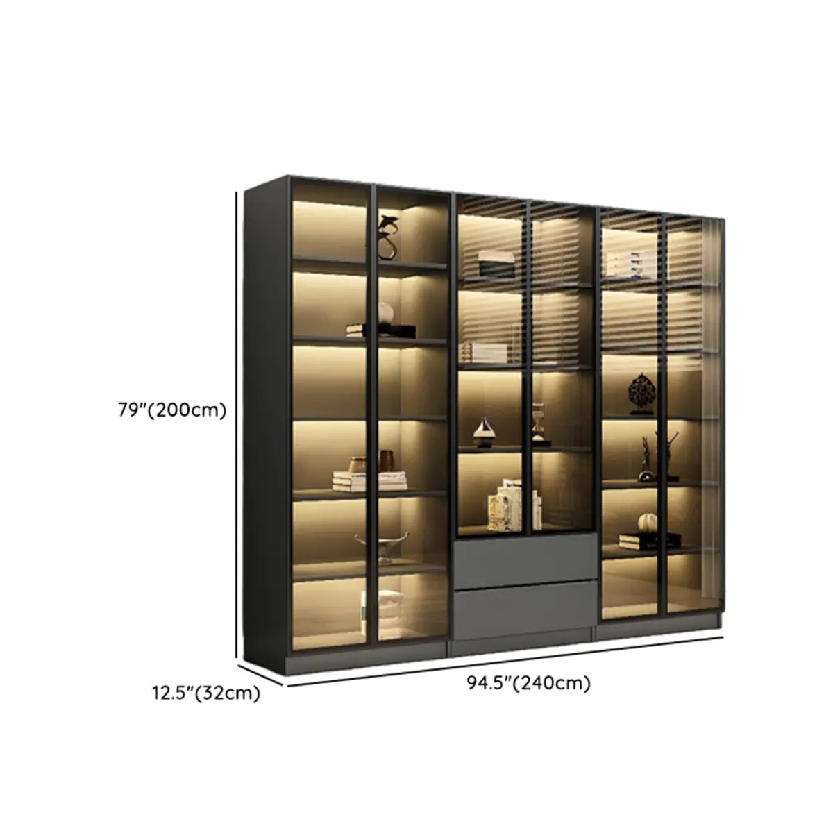 Stylish Black Metal Large Multi-Shelf Display Cabinet Image - 47