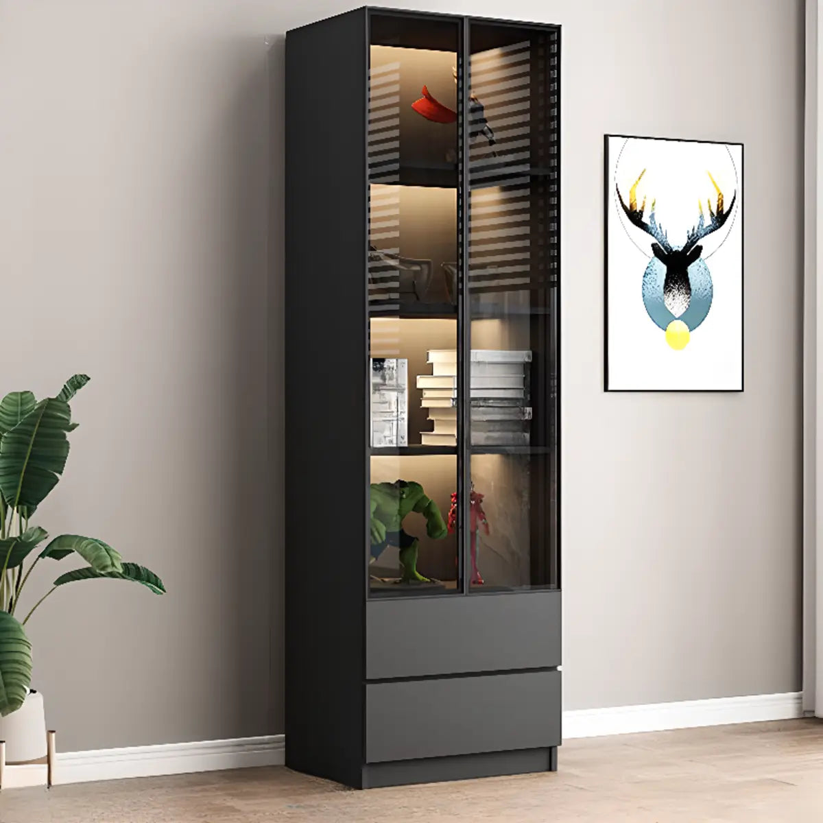 Stylish Black Metal Large Multi-Shelf Display Cabinet Image - 6