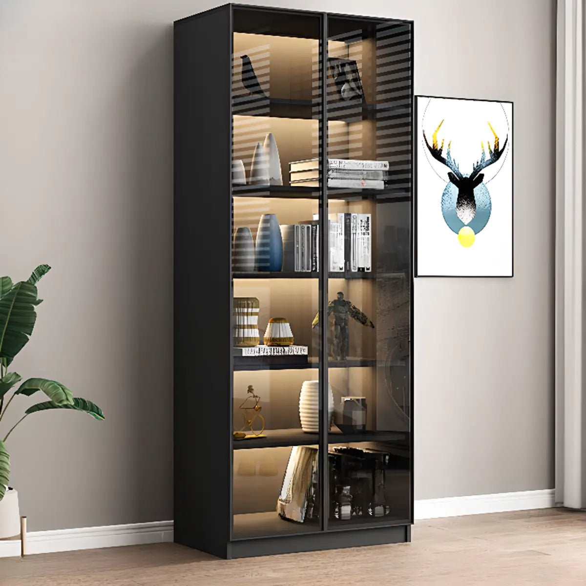 Stylish Black Metal Large Multi-Shelf Display Cabinet Image - 7