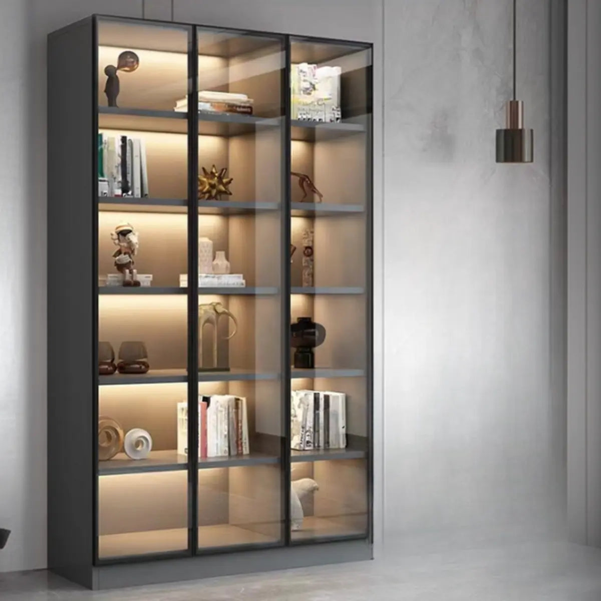 Stylish Black Metal Large Multi-Shelf Display Cabinet Image - 8