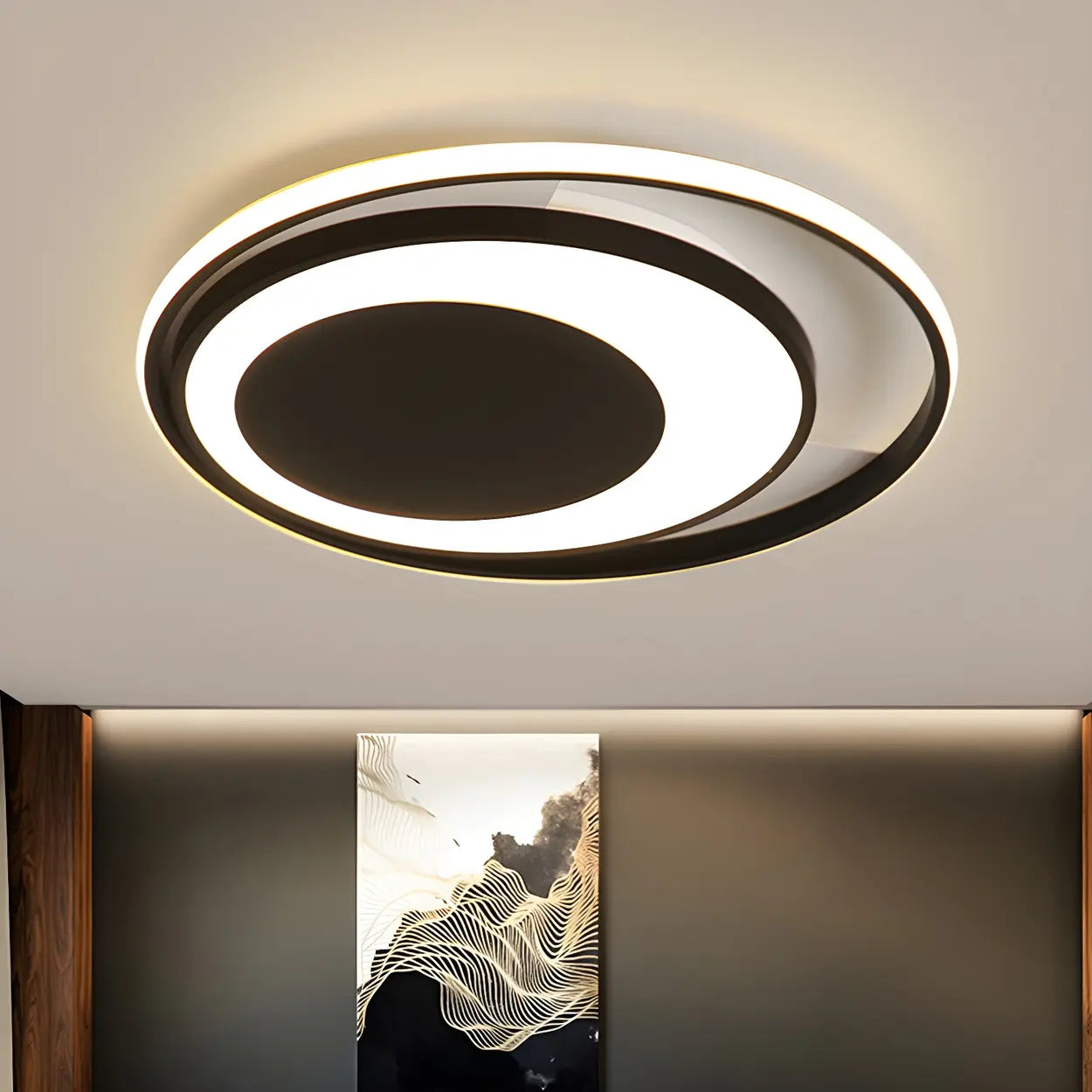 Stylish Black Metal Round LED Flush Mount Ceiling Light Image - 1