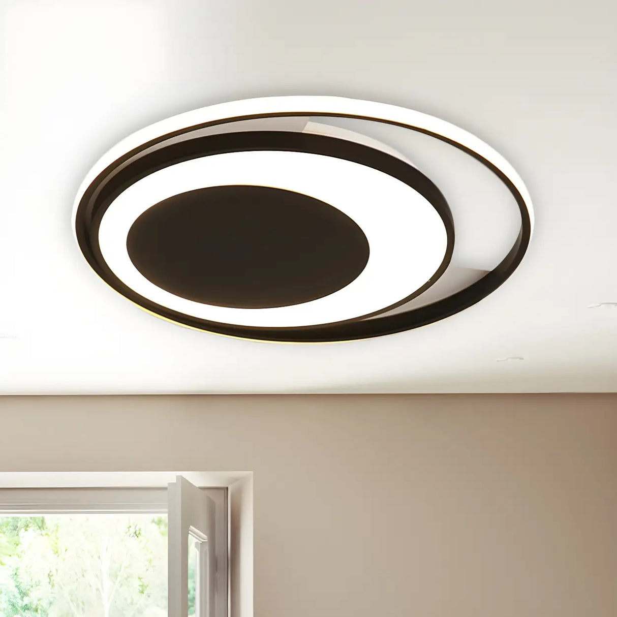 Stylish Black Metal Round LED Flush Mount Ceiling Light Image - 10