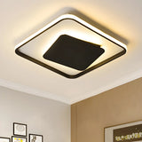 Stylish Black Metal Round LED Flush Mount Ceiling Light Image - 2