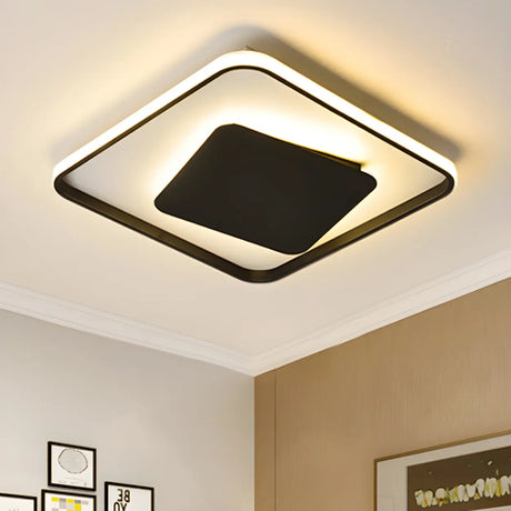 Stylish Black Metal Round LED Flush Mount Ceiling Light Image - 2