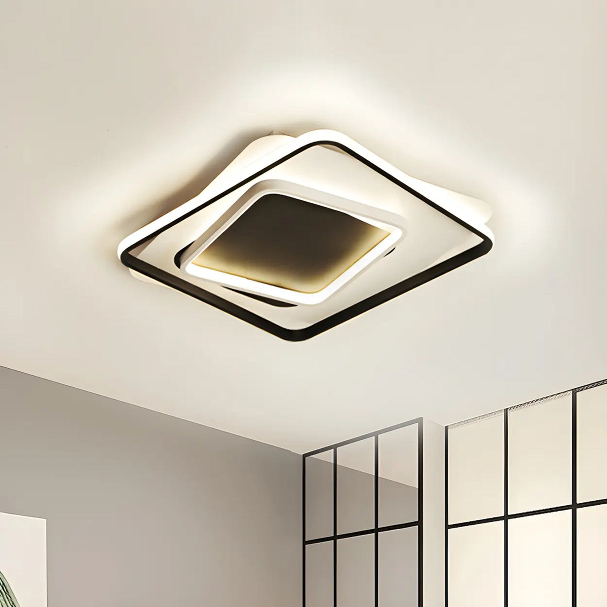 Stylish Black Metal Round LED Flush Mount Ceiling Light Image - 4