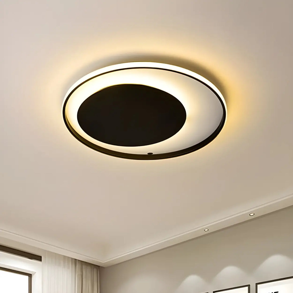 Stylish Black Metal Round LED Flush Mount Ceiling Light Image - 8