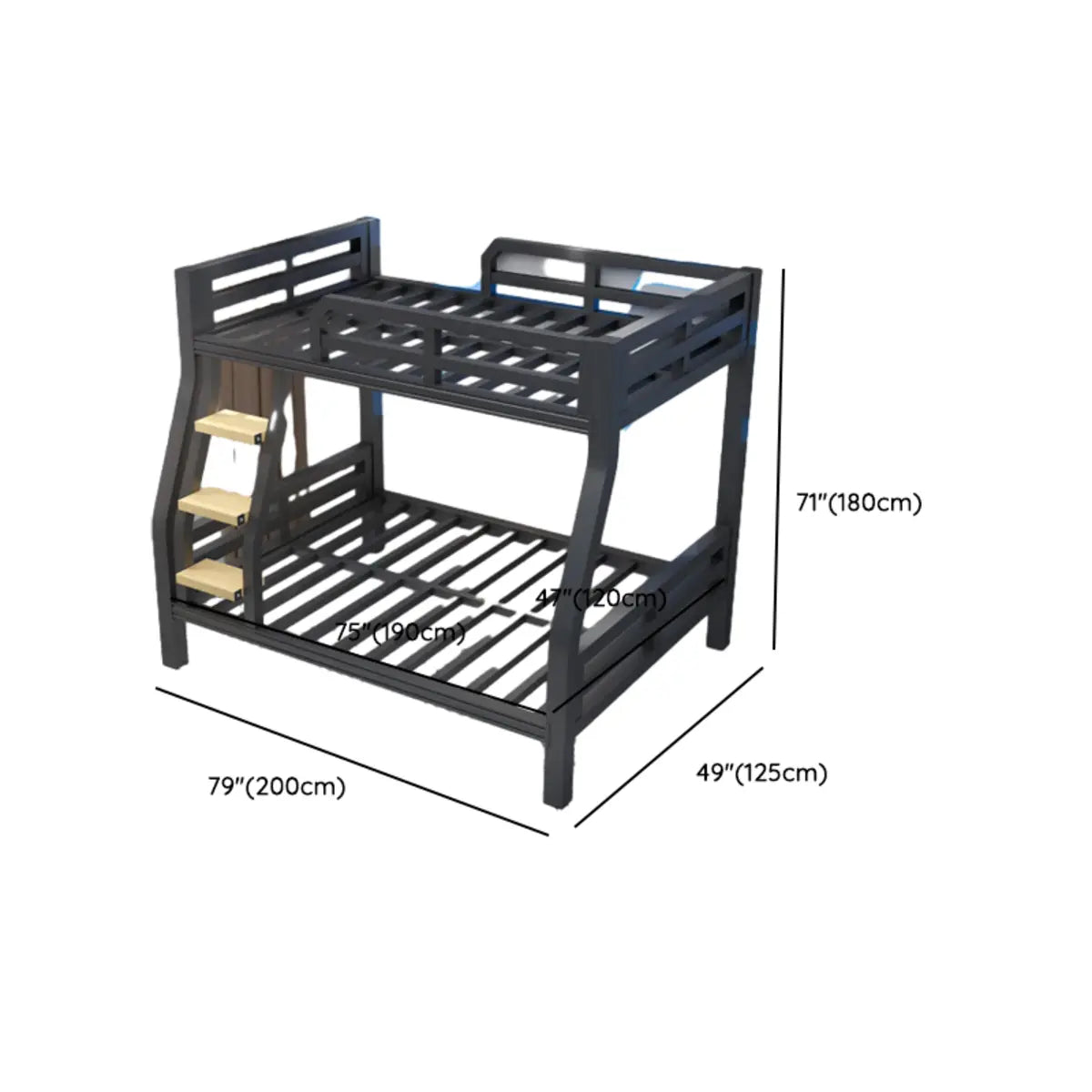 Stylish Black Metal Twin Bunk Bed Frame with Guardrail Image - 11