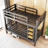 Stylish Black Metal Twin Bunk Bed Frame with Guardrail Image - 3