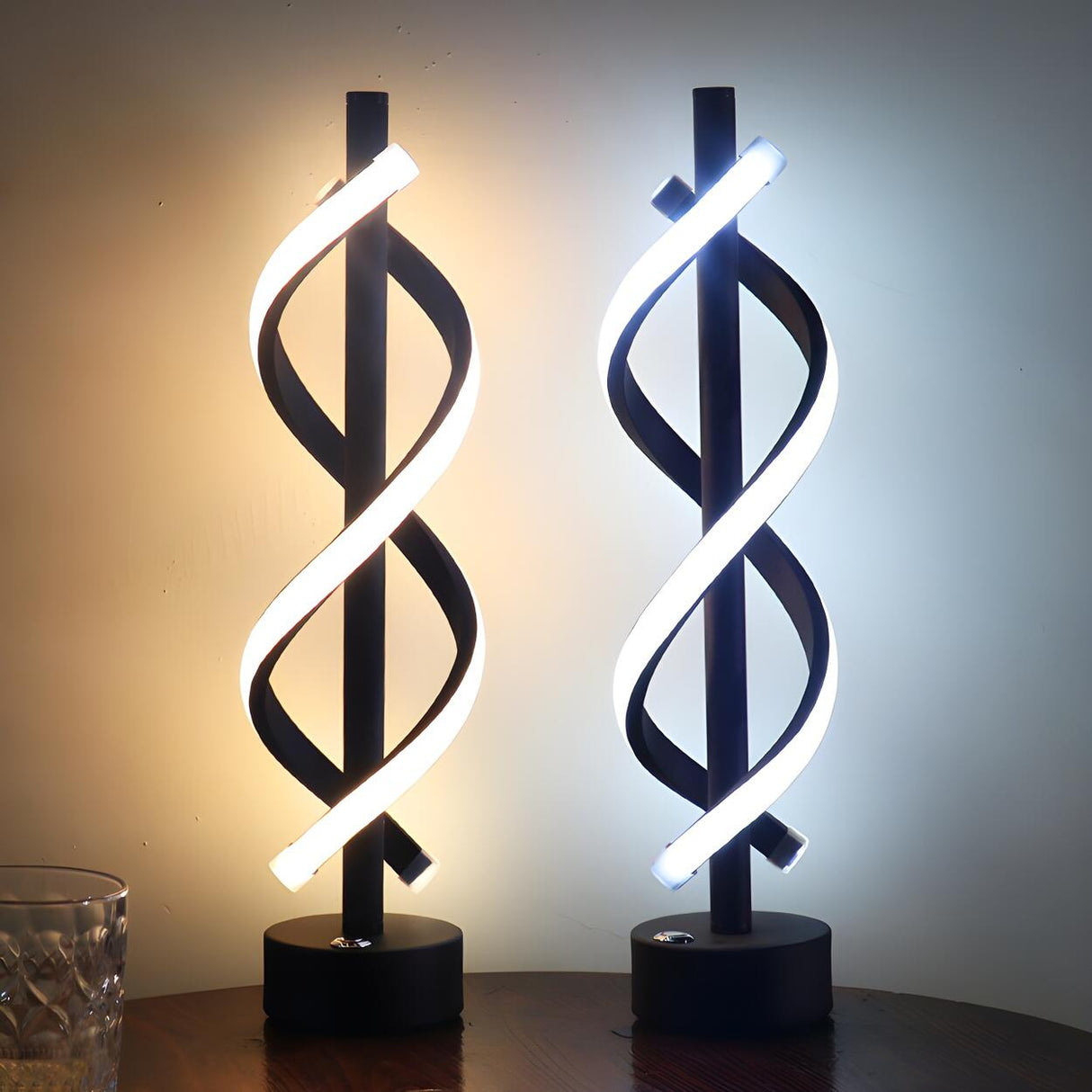 Stylish Black Modern Dual Lights Spiral LED Table Lamp Image - 1