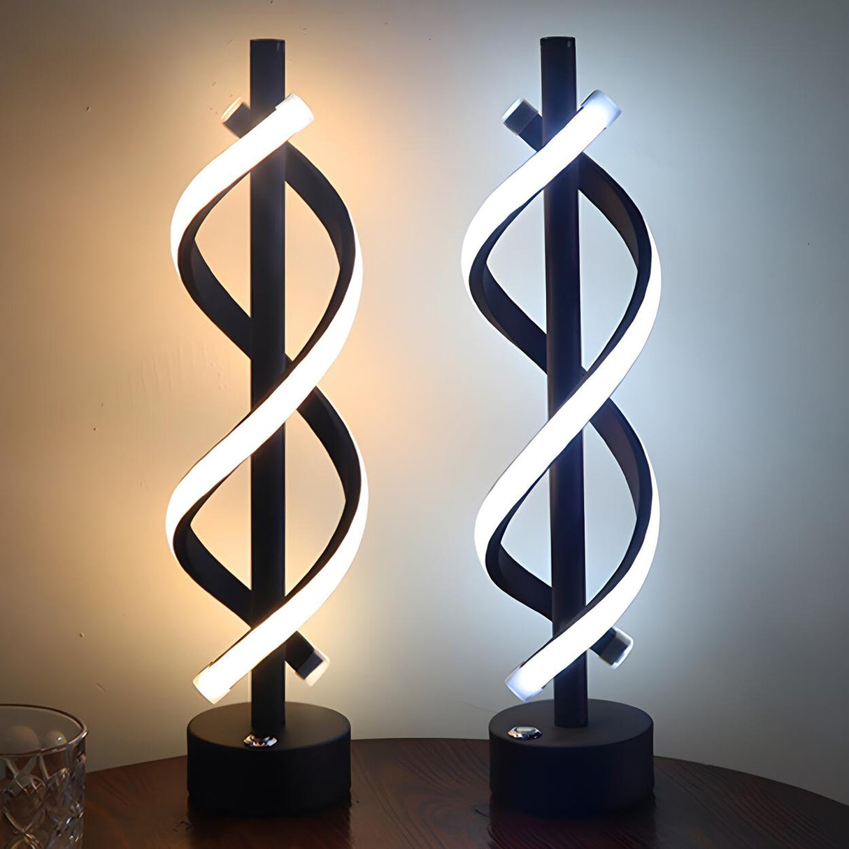 Stylish Black Modern Dual Lights Spiral LED Table Lamp Image - 15