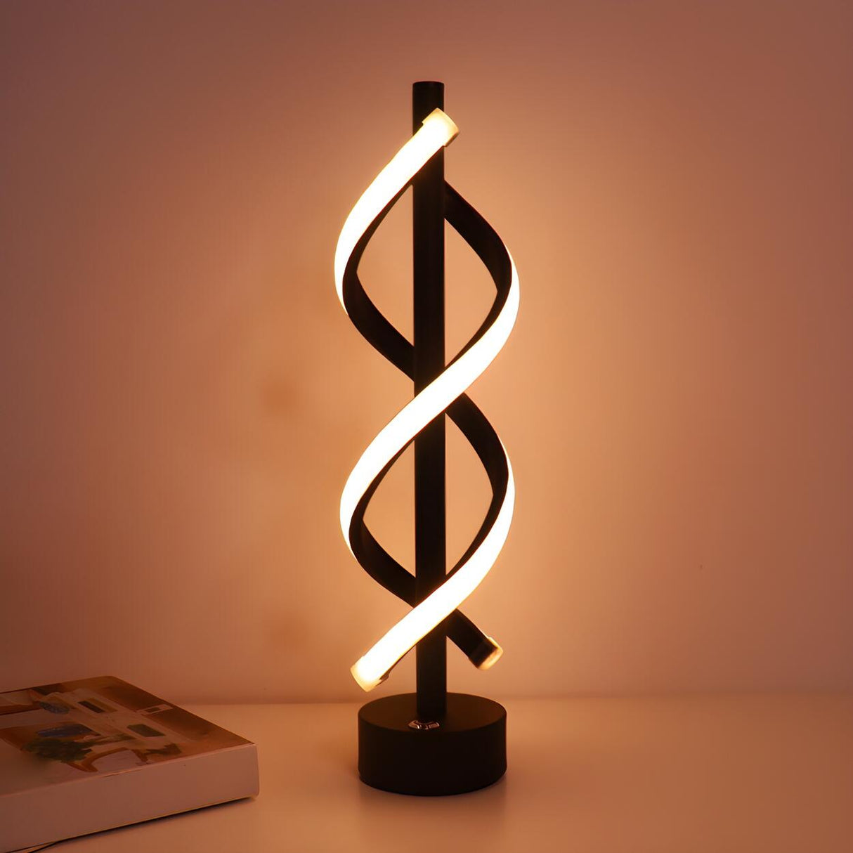 Stylish Black Modern Dual Lights Spiral LED Table Lamp Image - 3