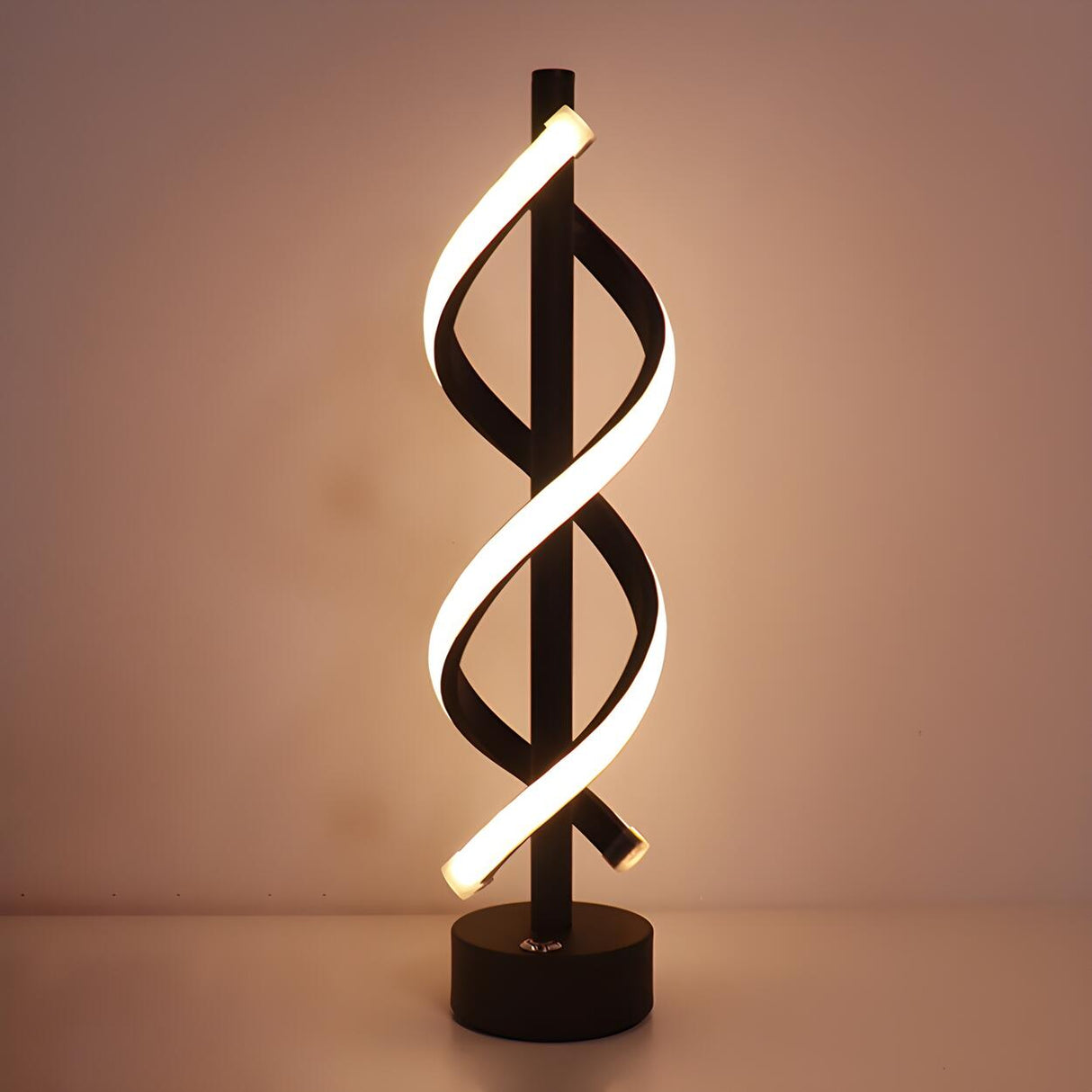 Stylish Black Modern Dual Lights Spiral LED Table Lamp Image - 4