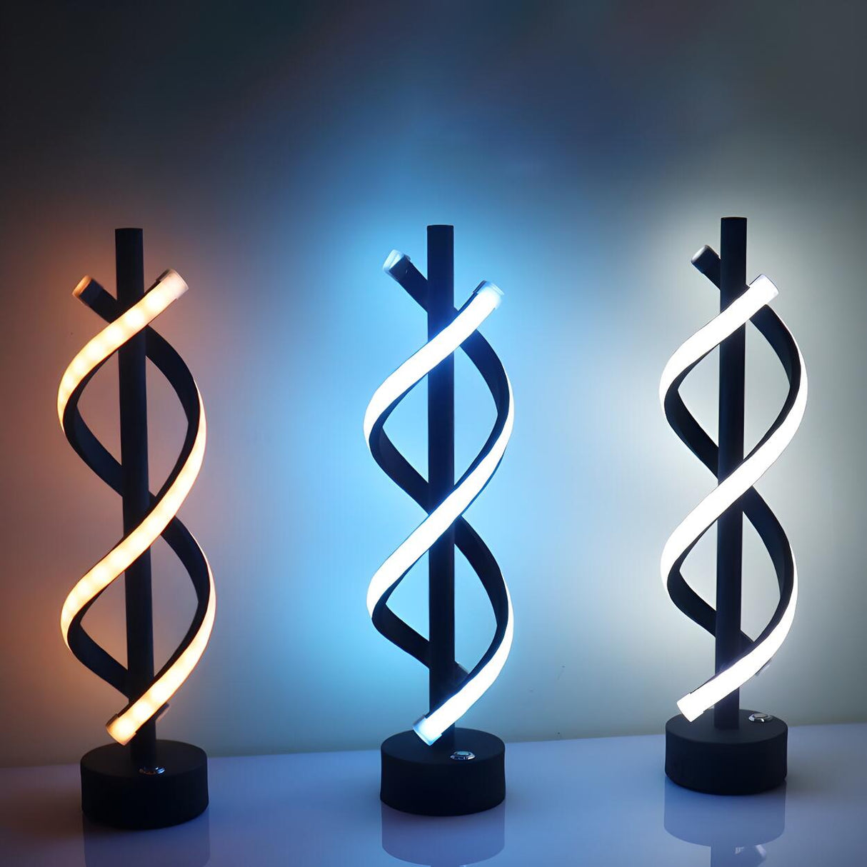 Stylish Black Modern Dual Lights Spiral LED Table Lamp Image - 9