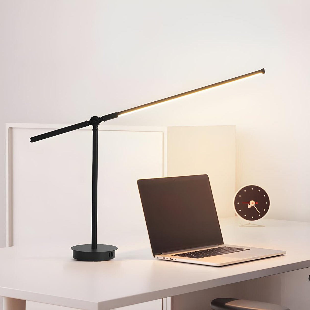 Stylish Black Modern Linear Metal Bedroom Table Lamp Image - 4